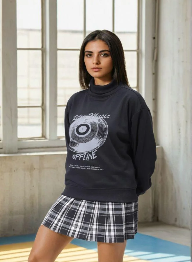 مرفوعة Women Loose Fit Typographic Printed Crew Neck Full Sleeves Oversized Sweatshirt